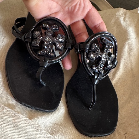 Tory Burch Black Sandals Rhinestone - Picture 1 of 13